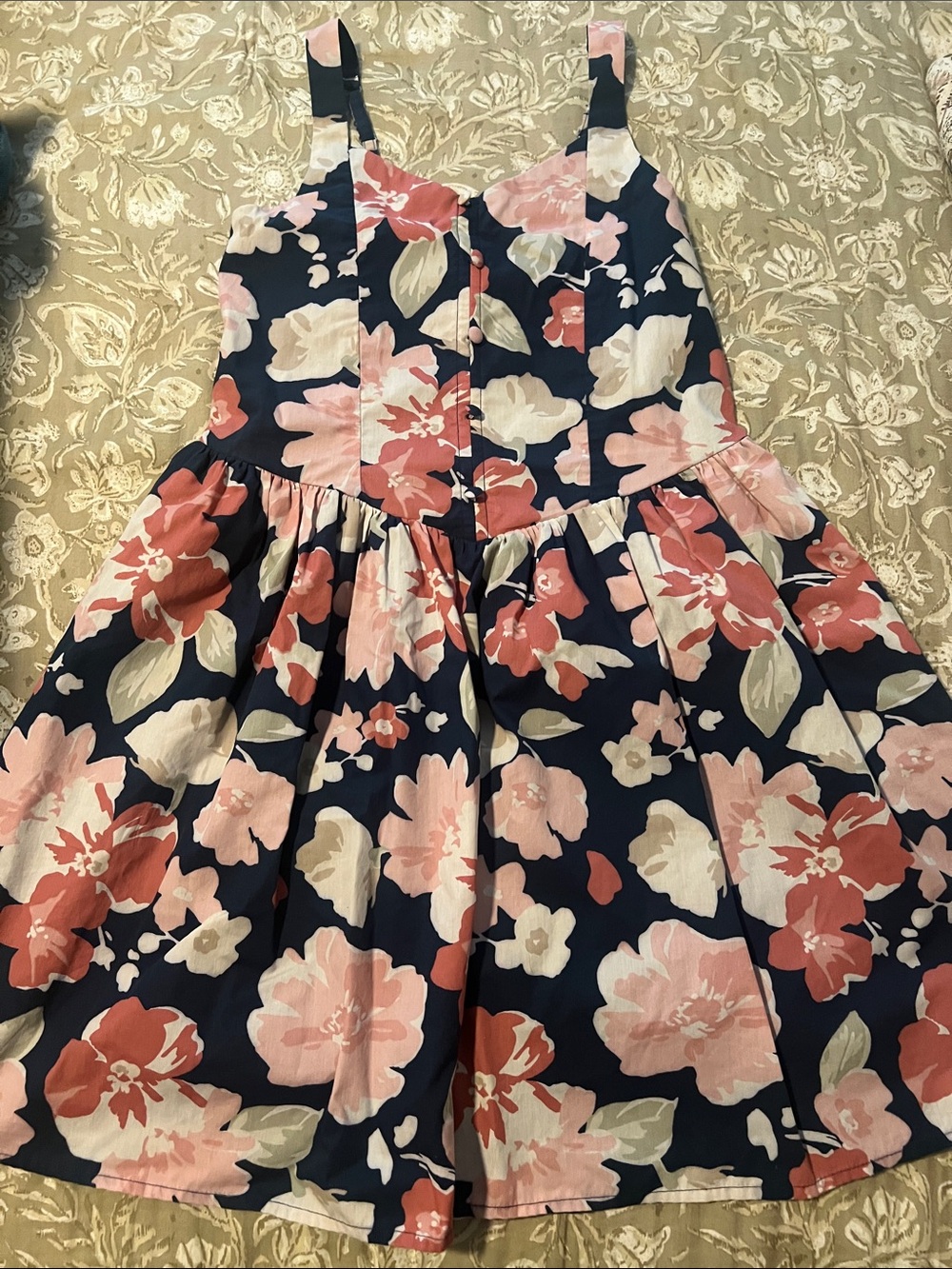 abercrombie kids Navy Floral Dress with Pink and Cream Blooms